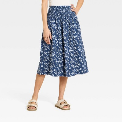 Women's Printed Ruched Maxi A-Line Skirt - Universal Thread™ Blue S | Target