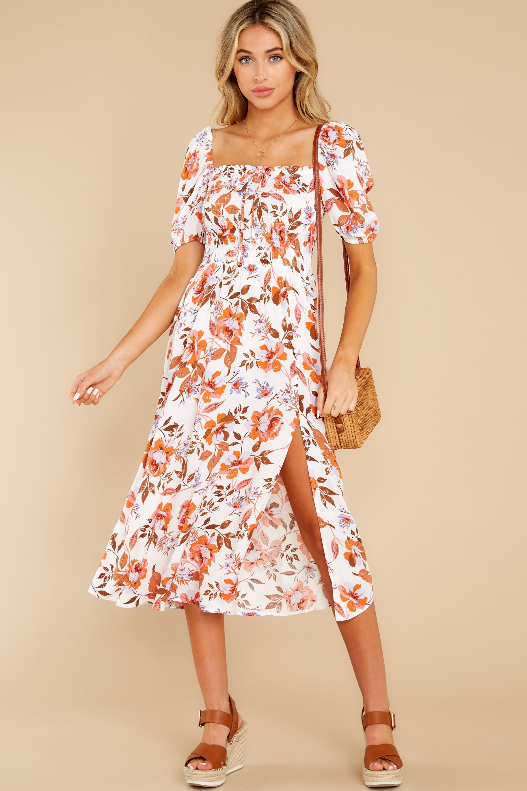 Hold The Drama White Floral Print Maxi Dress | Red Dress 