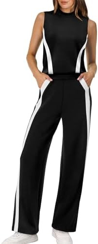 XIEERDUO Two Piece Sets for Women Summer Outfits Travel Mock Neck Lounge Sets Wide Leg Pants Beac... | Amazon (US)