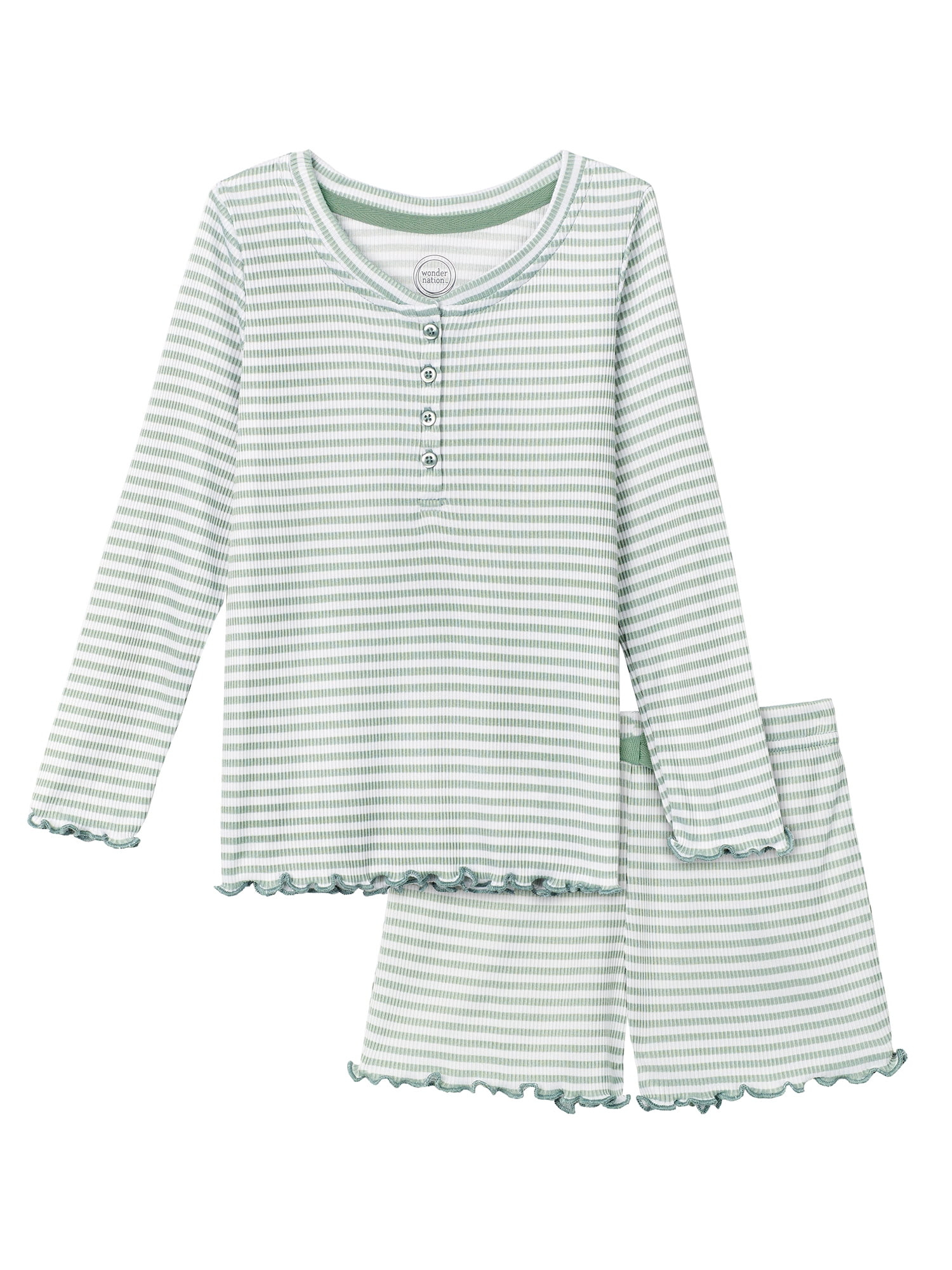 Wonder Nation Baby and Toddler Girl Ribbed Pajama Set, 2-Piece, Sizes 12M-5T - Walmart.com | Walmart (US)