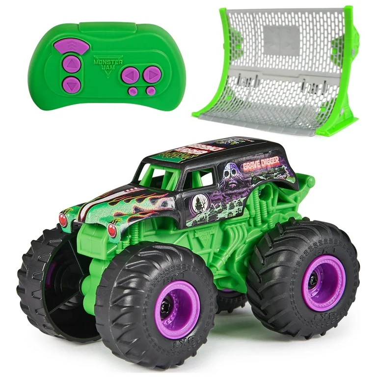 Monster Jam, Official Grave Digger Remote Control Monster Truck with Ramp, Small 1:64 Scale RC Ca... | Walmart (US)