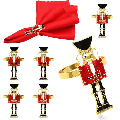 Davifina Christmas Nutcracker Napkin Rings Set of 6 Gold Nutcracker Solider Napkin Ring Holders for Christmas Eve New Year Xmas Wedding Holiday Party Baby Shower Brithday Family Gathering Table Decor | Amazon (US)