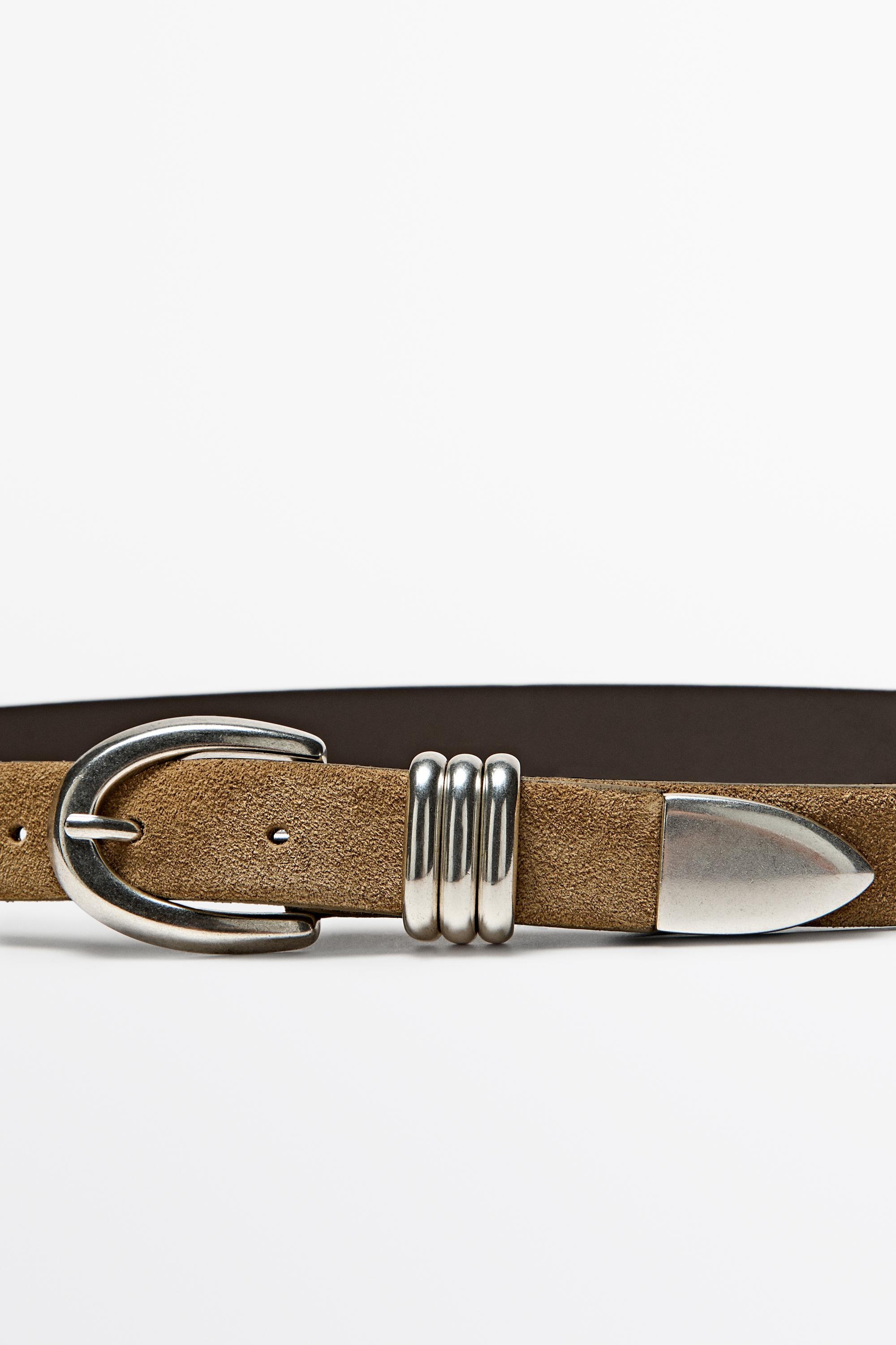 Split suede leather belt with metal detail | Massimo Dutti UK