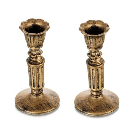 Vintage Candlestick Candle Holder for Taper - Distressed Rustic Gold Resin Candleholder Set of 2 for | Walmart (US)