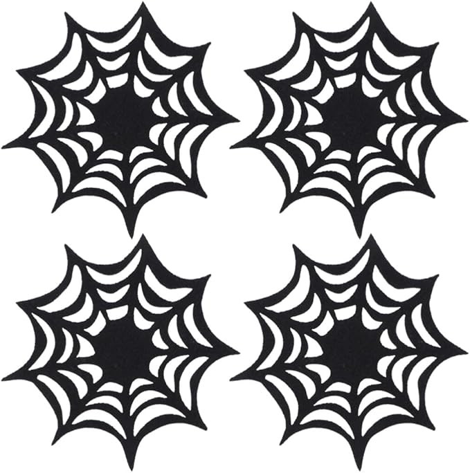4Pcs Halloween Spider Web Placemats Decorative Halloween Table Placemats Spider Web Coasters Blac... | Amazon (US)