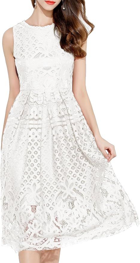 Womens Fashion Sleeveless Lace Fit Elegant Cocktail Party Dress | Amazon (US)