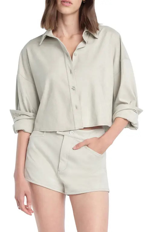 Favorite Daughter The Ex-Boyfriend Faux Suede Crop Button-Up Shirt in Bone at Nordstrom, Size Large | Nordstrom
