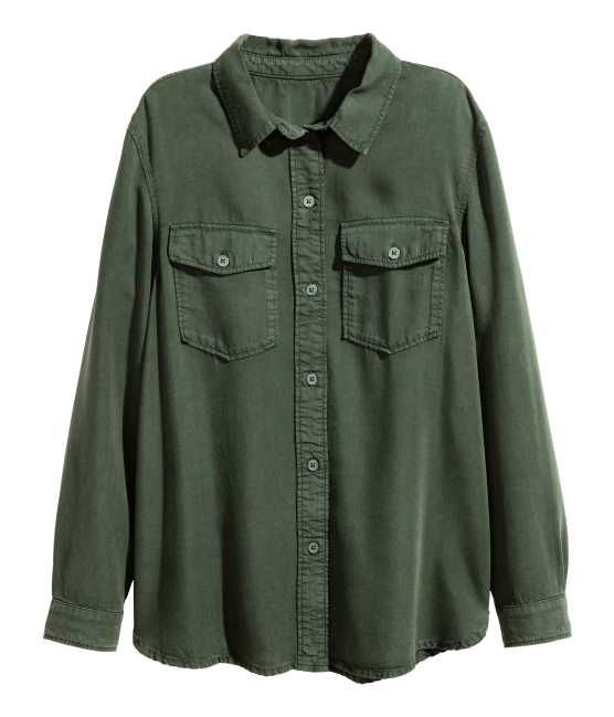 H&M - Lyocell Utility Shirt - Dark green - Women | H&M (US)