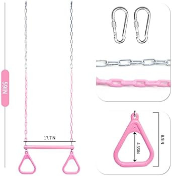 18" Pink Trapeze Swing Bar Rings 48" Heavy Duty Plastic Coated Chains Swing Set Accessories Playg... | Amazon (US)
