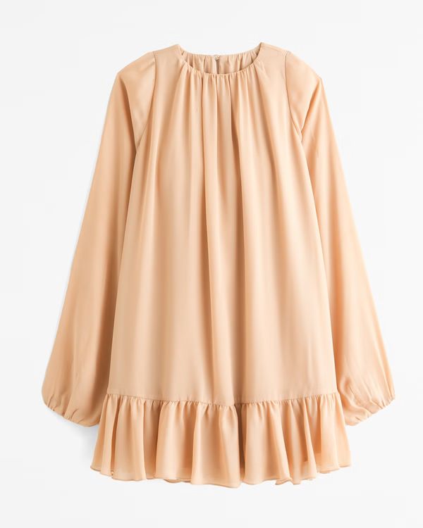 Long-Sleeve Ruffle Hem Mini Dress | Abercrombie & Fitch (US)