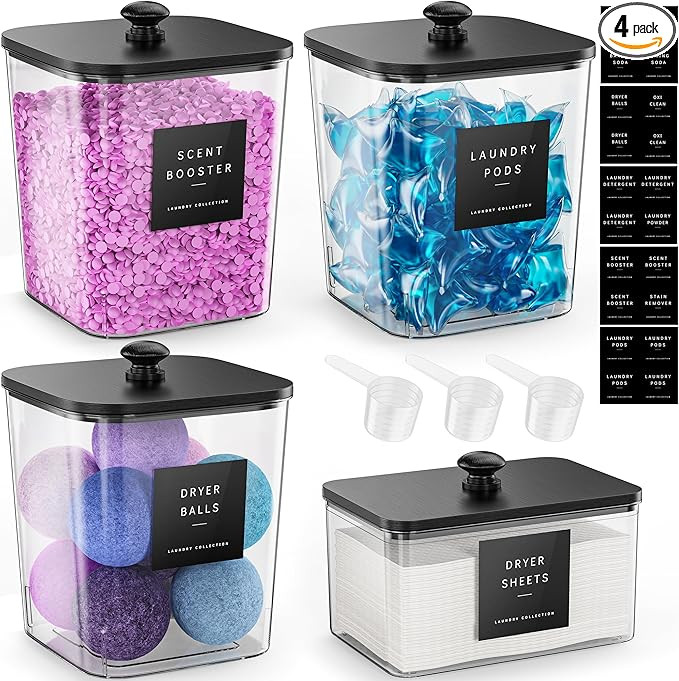 4 Pack Laundry Pods Container, Clear Laundry Room Organization Containers,Large Laundry Detergent... | Amazon (US)