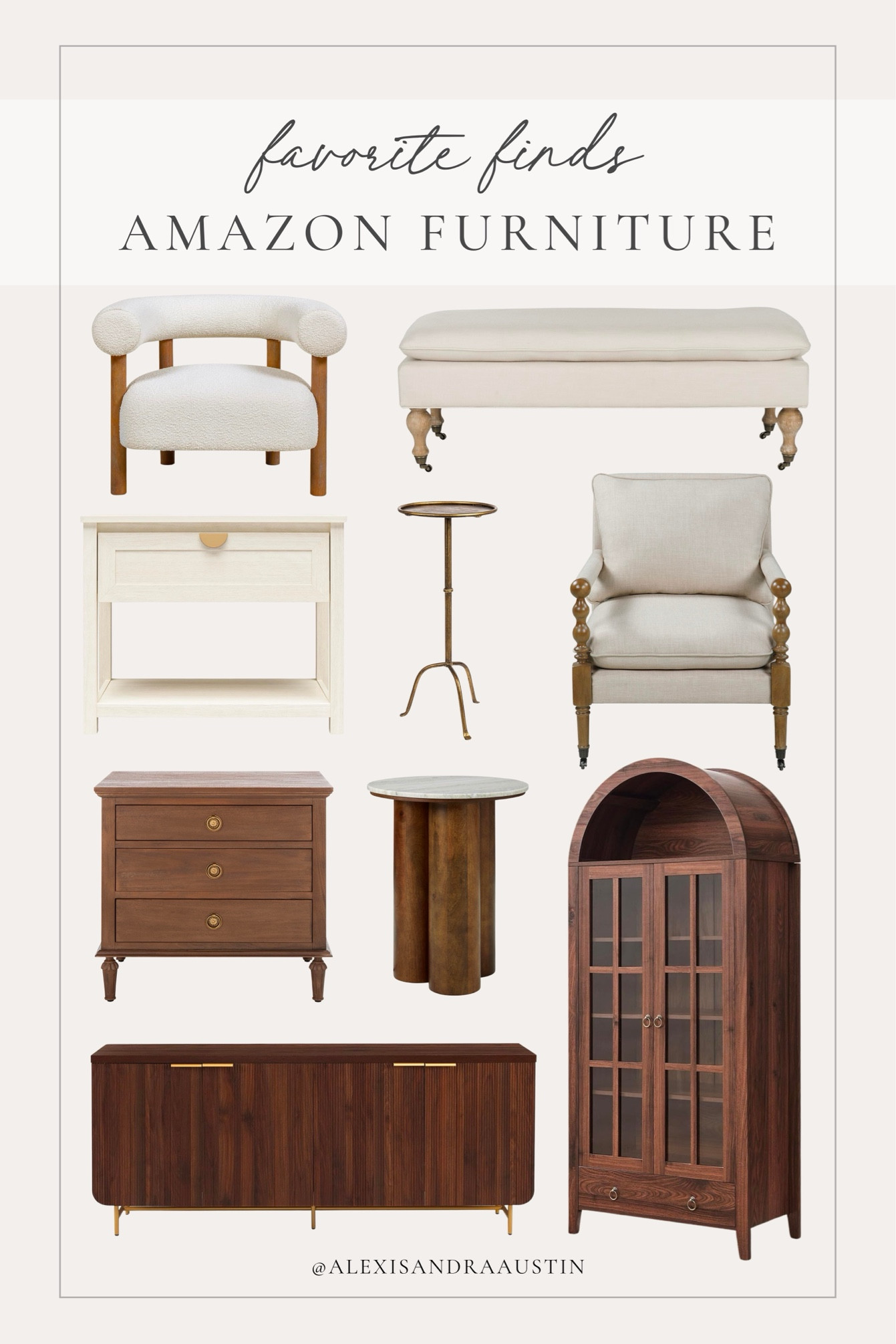 My favorite furniture finds from Amazon! Neutral finds to cozy up your space for the season.

Home finds, furniture favorites, found it on Amazon, neutral wood tones, upholstered bench, arch cabinet, nightstand faves, upholstered chair, accent chair, side table, gold detail, sideboard, light and bright, dark and moody, affordable finds, living room refresh, bedroom refresh, shop the look!

#LTKSeasonal #LTKHome #LTKStyleTip