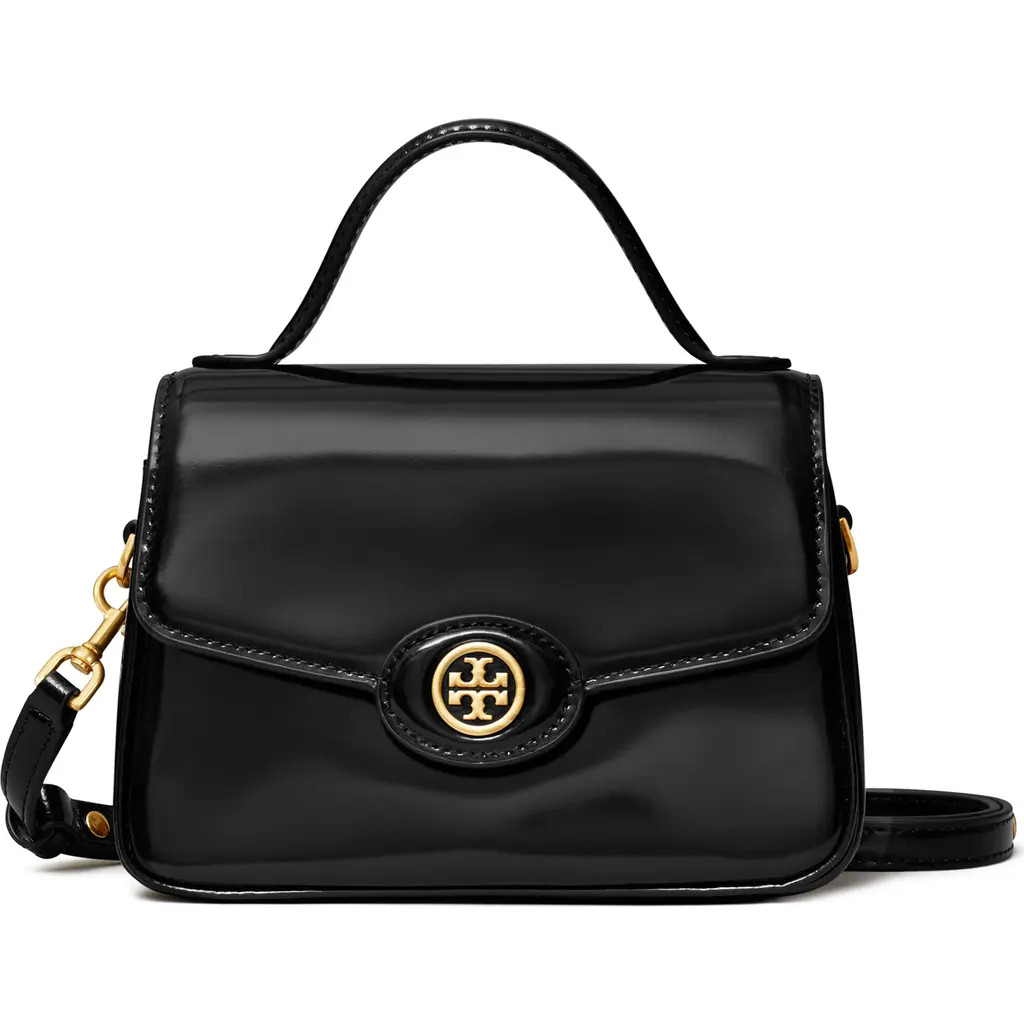 Tory Burch Small Robinson Leather Top Handle Bag in Black at Nordstrom | Nordstrom