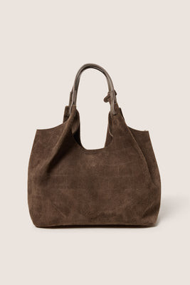 EVEREVE Women's Freya Embossed Suede Tote Bag, Olive Brown | Evereve