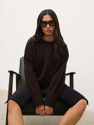 Camille Oversized Borg Jumper - Brown | Pretty Lavish (UK)