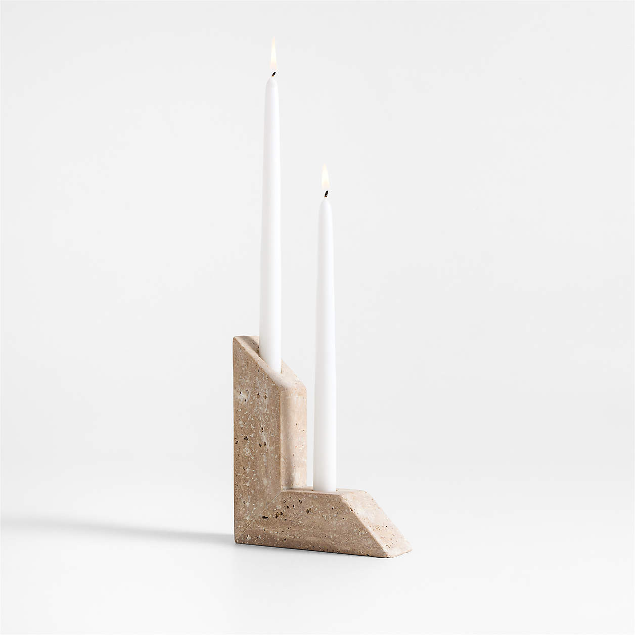 Up Travertine 2-Taper Candle Holder by Brigette Romanek + Reviews | Crate & Barrel | Crate & Barrel