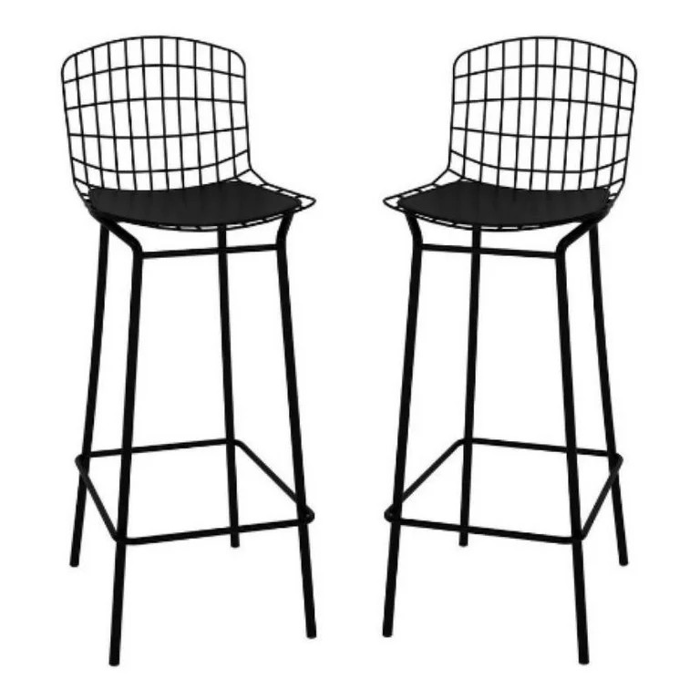 Home Square 42" Modern Metal & Leather Barstool in Black - Set of 2 - Walmart.com | Walmart (US)