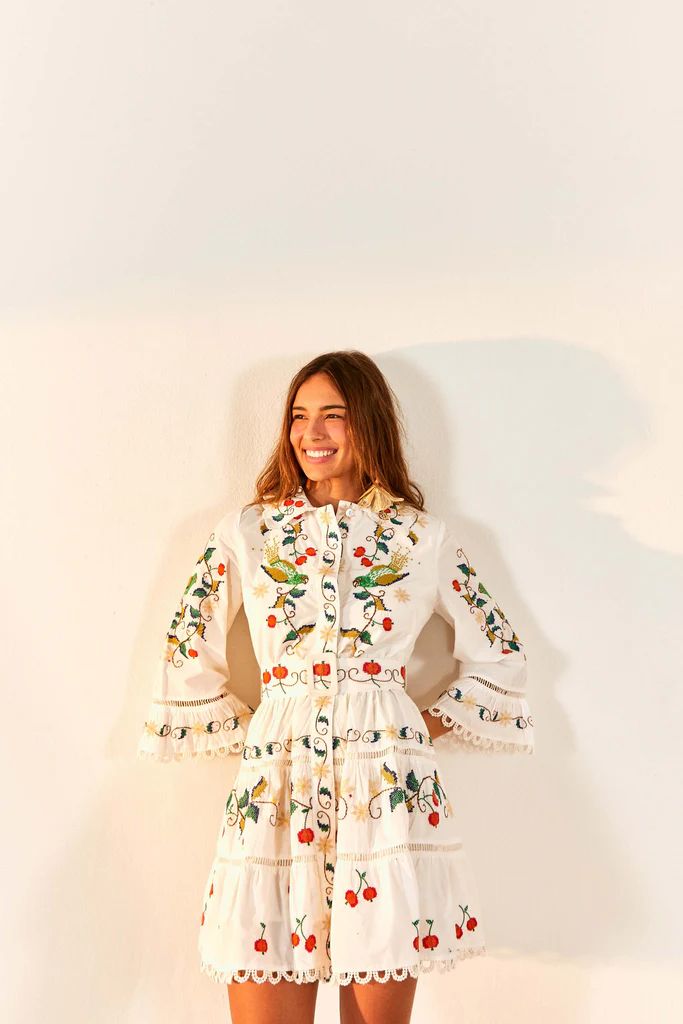 Pitanga Embroidered Belted Mini Dress | FarmRio