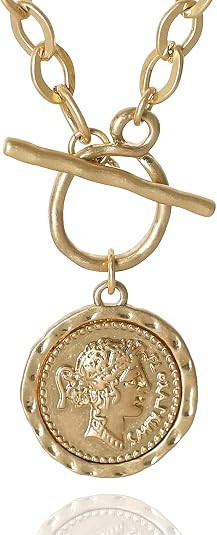 Chunky Gold Coin Necklace for Women Silver and Gold Chain Pendant Necklaces 18 Inch Antique Toggl... | Amazon (US)