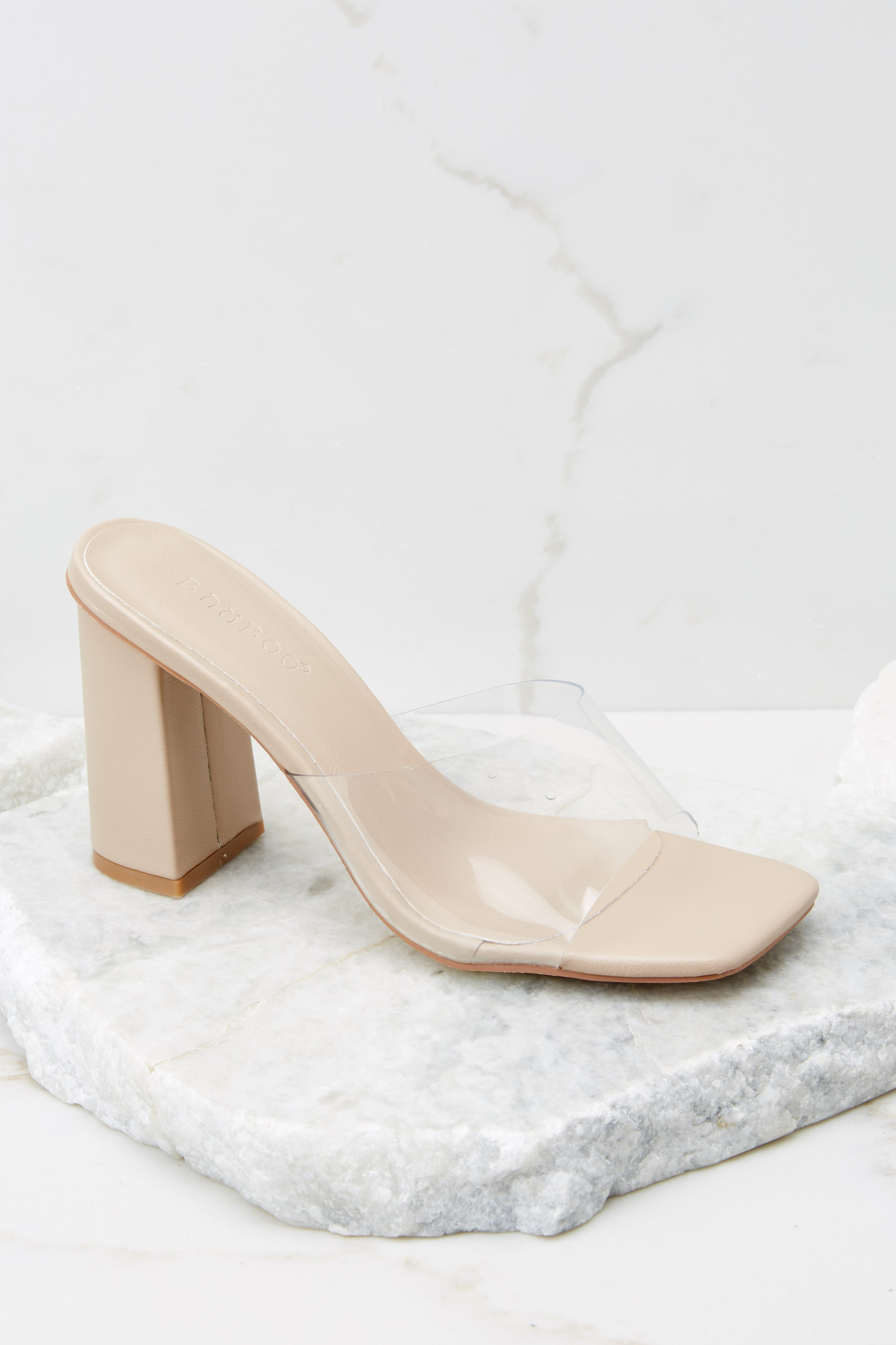 Be Seeing You Clear And Nude High Heel Sandals | Red Dress 