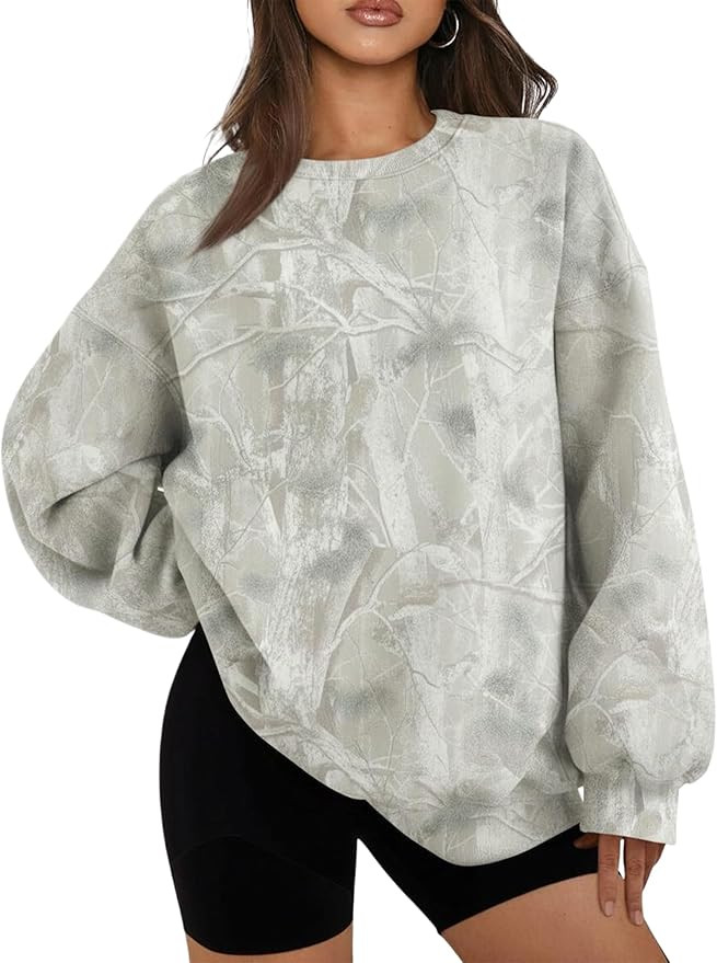 Women Camo Sweatshirt Oversized Maple Leaf Graphic Crew Neck Pullover Long Sleeve Fall Winter Tre... | Amazon (US)