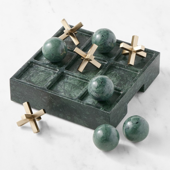 Tic Tac Toe, Green Marble & Antique Brass | Williams-Sonoma