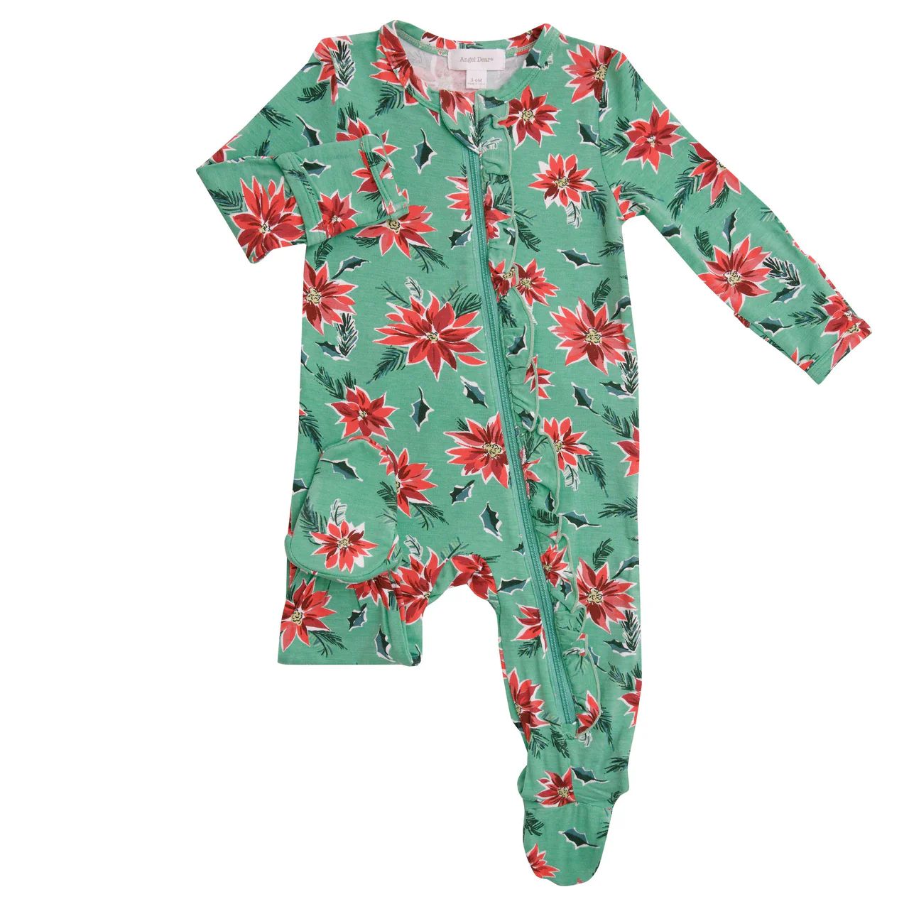 Ruffle Zip Footie, Poinsettia | SpearmintLOVE