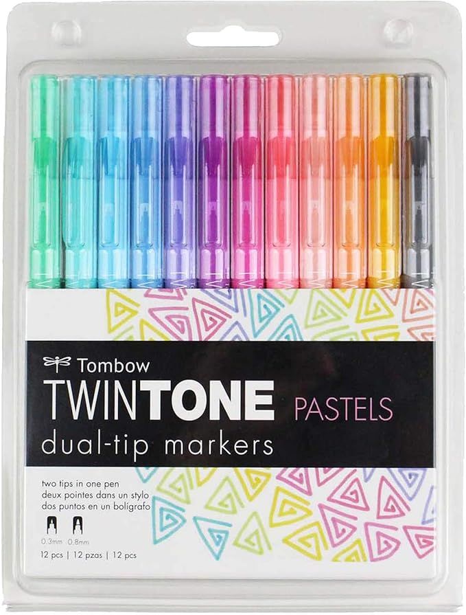 Tombow 61501 TwinTone Marker Set, Pastel, 12-Pack. Double-Sided Markers Perfect for Planners, Jou... | Amazon (US)