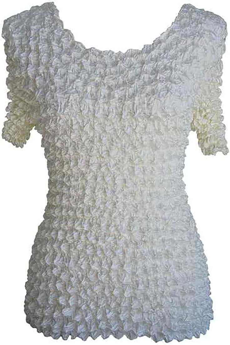 Women's Popcorn Blouse Short Sleeve Shirt Top in Solid Color Expandable One Size New | Amazon (US)