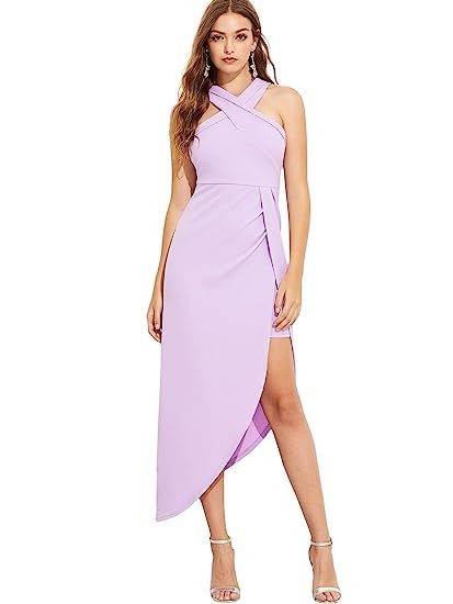 MAKEMECHIC Women's Sleeveless Split Ruched Halter Party Cocktail Long Dress | Amazon (US)