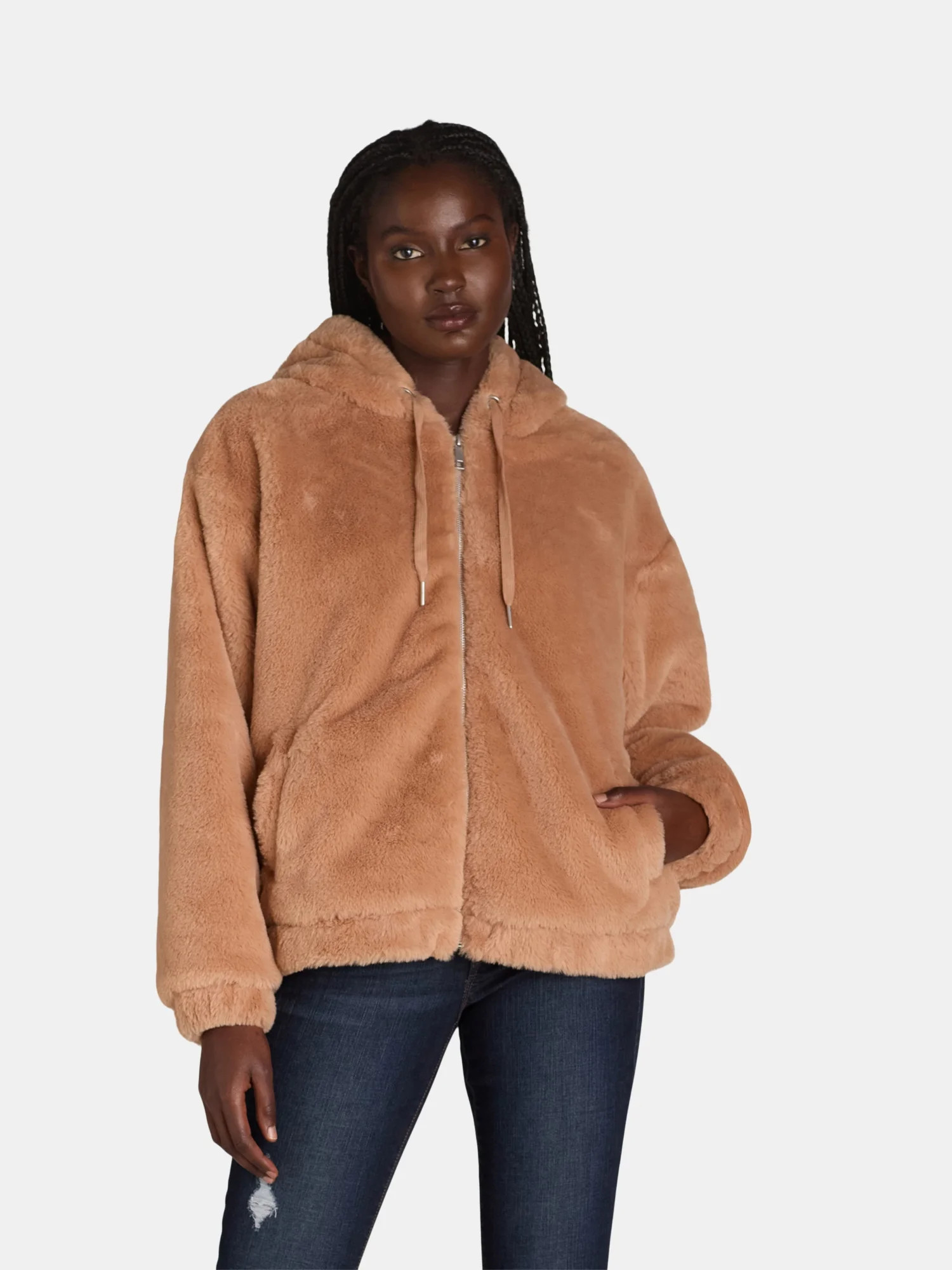 Time and Tru Women's and Women’s Plus Faux Fur Zip Hoodie, Sizes XS-3X | Walmart (US)