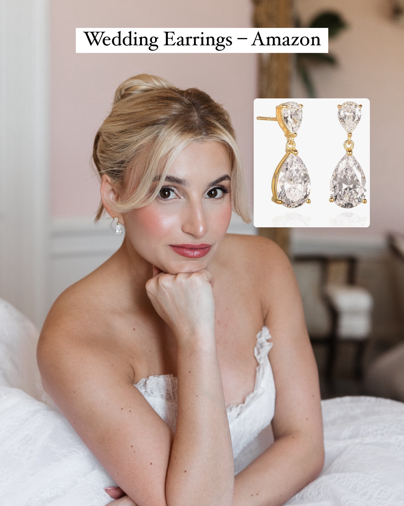 Diamond tear drop earrings with gold setting - bridal earrings- sophia richie wedding earrings 
