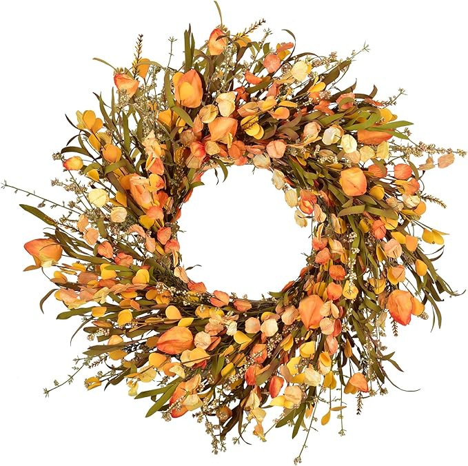 GRBAMBI Artificial Fall Floral Wreath - 20Inch Fall Wreath Autumn Leaves Wreath Front Door Wreath... | Amazon (US)
