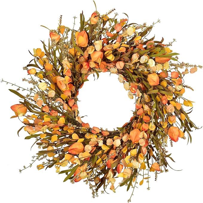 GRBAMBI Artificial Fall Floral Wreath - 20Inch Fall Wreath Autumn Leaves Wreath Front Door Wreath... | Amazon (US)