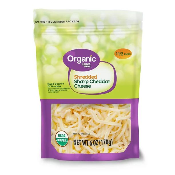 Great Value Organic Shredded Sharp Cheddar Cheese, 6 oz | Walmart (US)