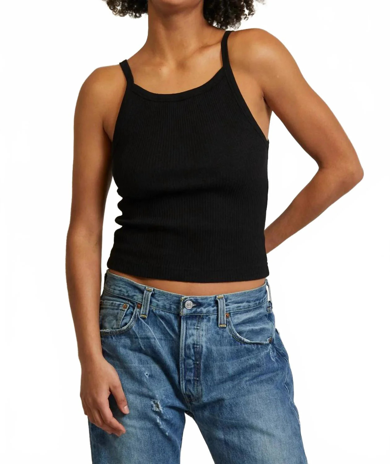 Bonnie Ribbed Tank Top In Black | Shop Simon