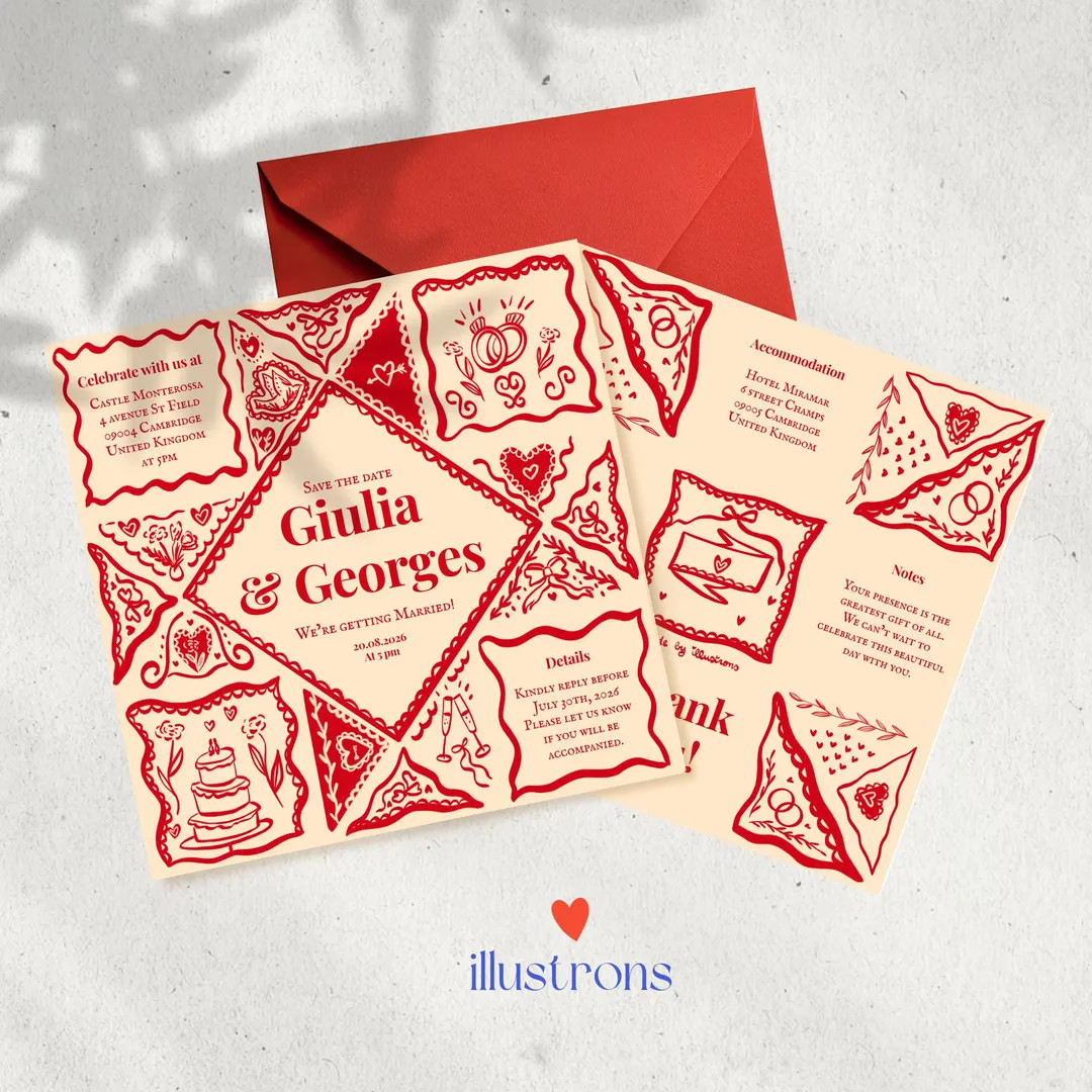 Printable Wedding Invitation Editable template with Canva - Victorian Puzzle Purse - Handwritten ... | Etsy (US)