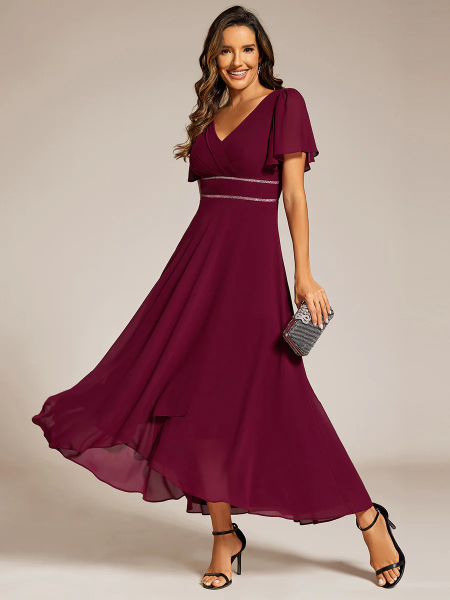 ever DAKOTA|Double V-Neck Waist Trimmed Chiffon Mother of the Bride Dress | Ever Pretty Garment Inc