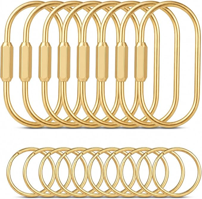 Tiezzi 8 Pack Gold Brass Key Rings with Screw Lock, Carabiner Keychain Clips with 10 O-Rings, Key... | Amazon (US)