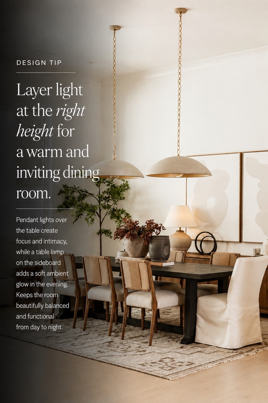 The right lighting can completely transform a dining room 🤎 Layer statement pendants over the table with a softly glowing table lamp to create warmth, balance, and an inviting atmosphere. Paired with a beautiful dining table, upholstered seating, a textured rug, and collected decor, it makes the space feel cozy from day to night.

#porcheandco #DiningRoomDesign #DiningRoomLighting #DiningRoomInspo #HomeDecor

#LTKvlog #LTKHome