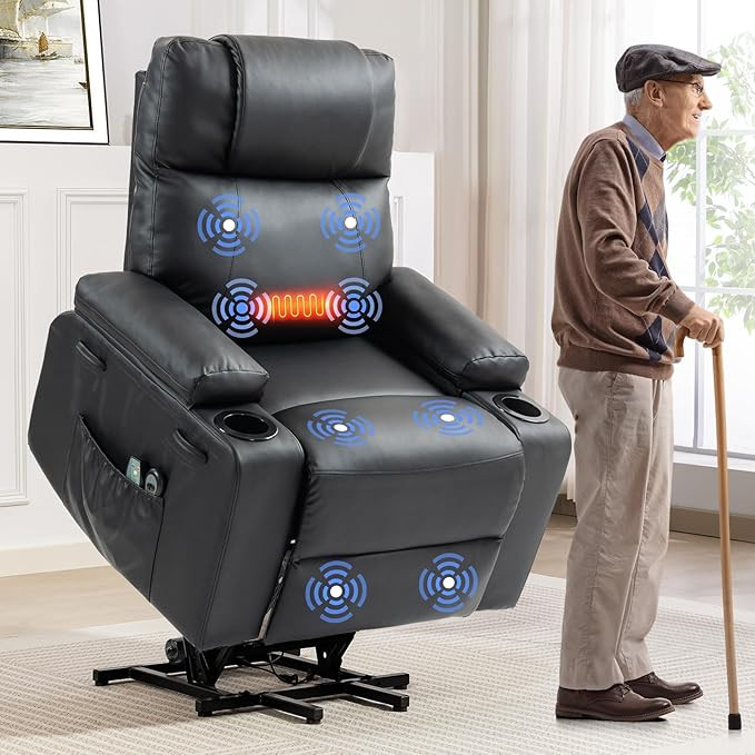 Power Lift Recliner Chair for Elderly with Massage & Heat, 160° Adjustable PU Leather Electric R... | Amazon (US)