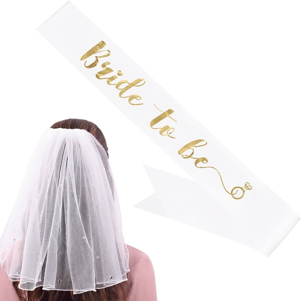 YULIPS Bride to Be Sash & Shoulder Length Veil - Bridal Accessories for Bachelorette Party Bridal... | Amazon (US)