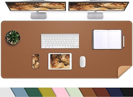Leather Desk pad Protector, Large Desk mat with Natural Cork & PU Leather,Mouse pad,Non-Slip Offi... | Amazon (US)