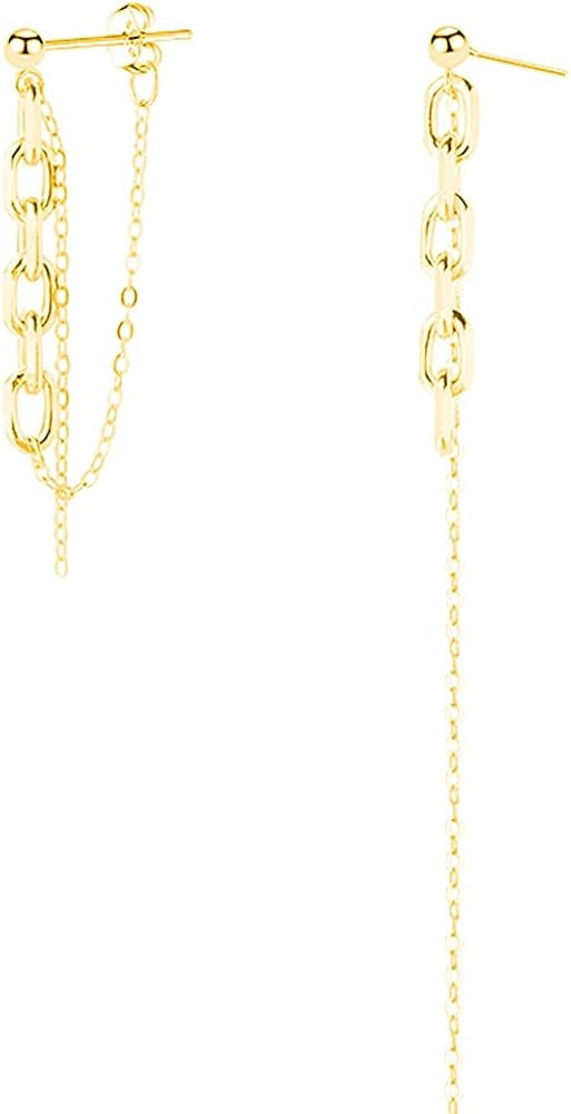 SLUYNZ Solid 925 Sterling Silver Chain Dangle Earrings for Women Teens Asymmetric Tassel Dangle E... | Amazon (US)
