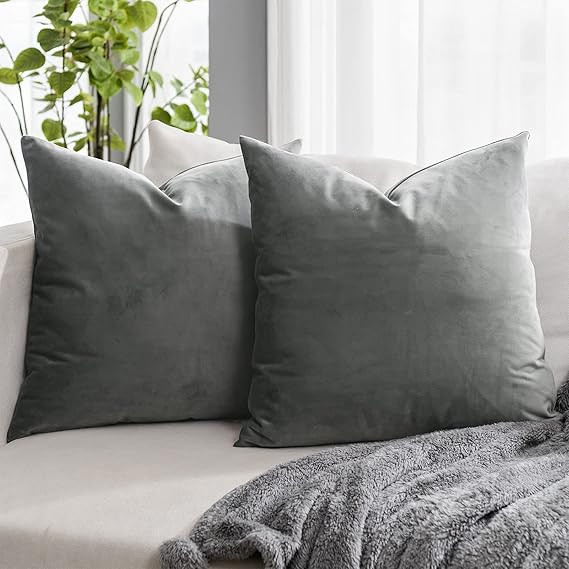 Grey Decorative Lumbar Velvet Throw Pillow Covers 18x18 inch Set of 2 with Zipper Luxury Soft Sol... | Amazon (US)