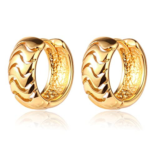Small Gold Chunky Huggie Hoop Earrings, 14K Gold Plated Thick Huggie Earring, Lightweight Chunky Gold Hoop Earrings for Women | Amazon (US)