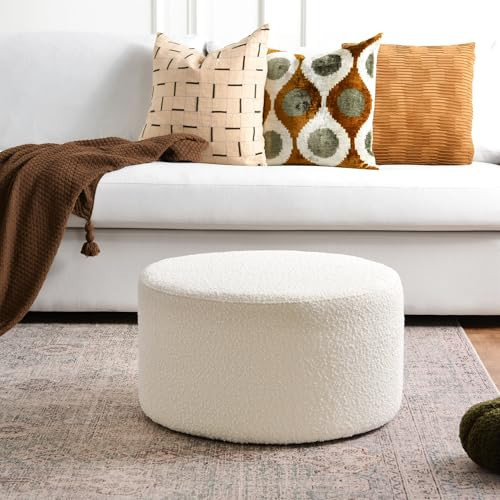 KINWELL Modern Round Boucle Upholstered Ottoman with Soft Padded Seat, Multi-Functional Sofa Footrest, Side Table, Extra Seating for Living Room, Bedroom, Entryway (24" D x 24" W x 13" H) | Amazon (US)