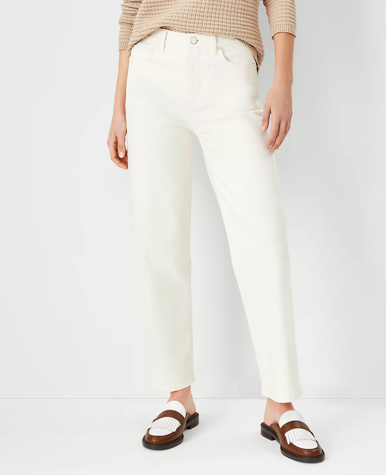 Sculpting Pocket High Rise Straight Jeans in Ivory | Ann Taylor (US)