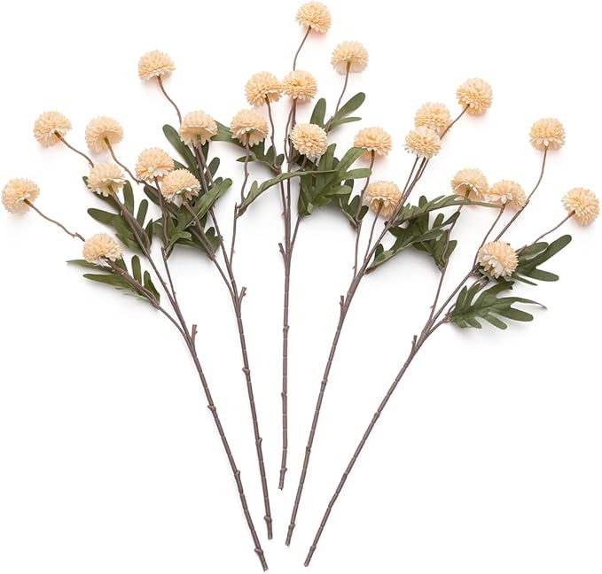 Laelfe Peach Artificial Flowers Pompon Mum, 5Pcs Fake Kiku Flowers Silk Small Mini Chrysanthemum ... | Amazon (US)