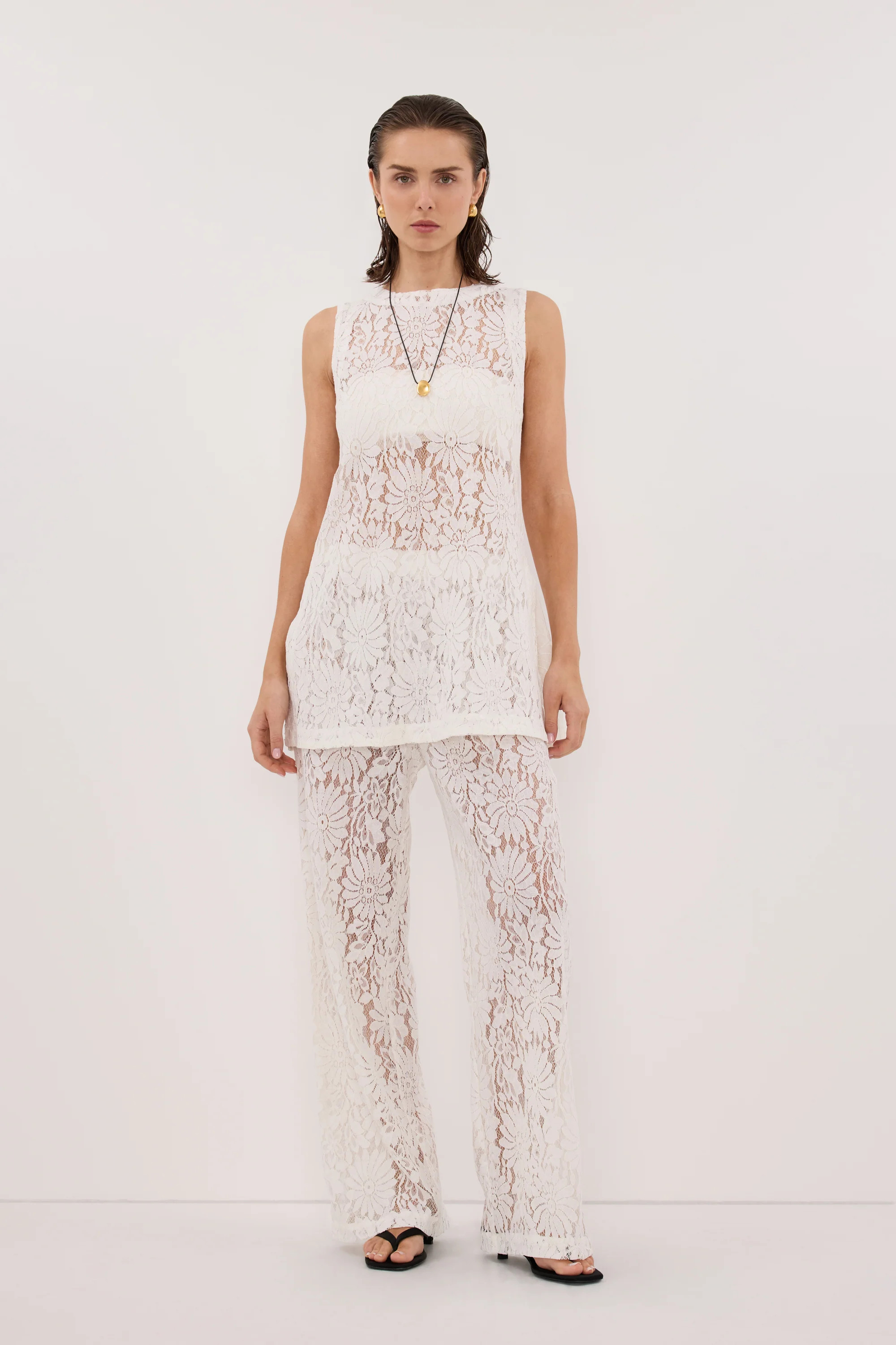 WILMA WHITE LACE TUNIC TOP | DISSH